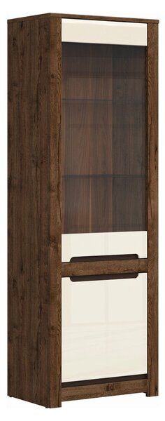 Vitrina RUSO, stejar april/alb perla, PAL/sticla securizata, 69x46x205