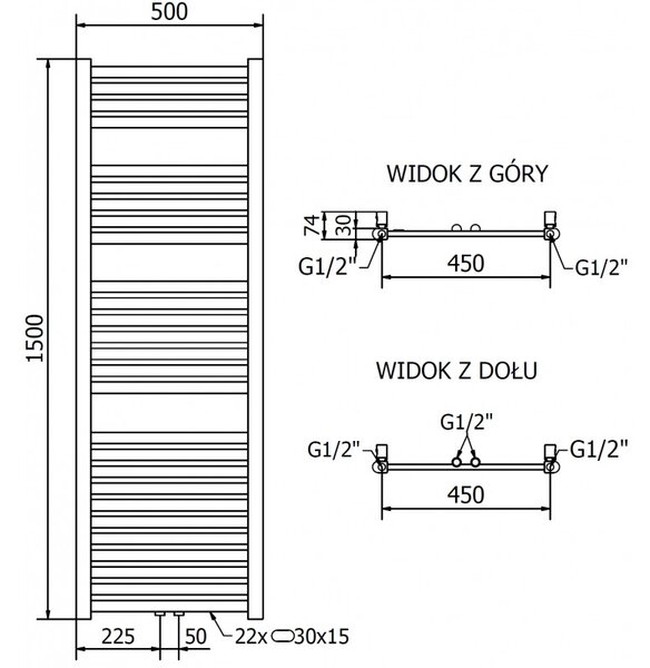 Mexen Hades, element electric de încălzire 1500 x 500 mm, 600 W, auriu lucios, W104-1500-500-2600-50
