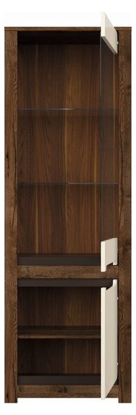 Vitrina RUSO, stejar april/alb perla, PAL/sticla securizata, 69x46x205