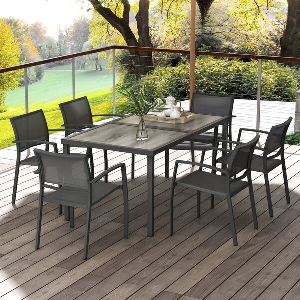 Outsunny Set Masa de Grădină 7 Piese, Scaune Stivuibile, Set Masa Exterior pentru Terasă, Design Modern și Confortabil | Aosom Romania
