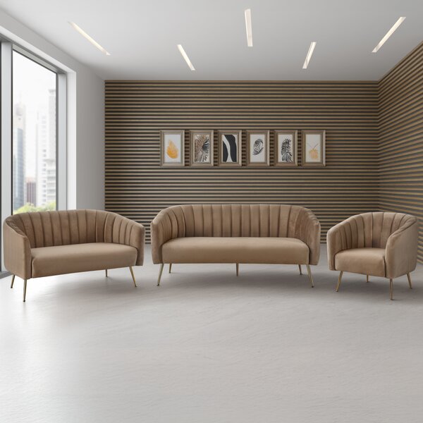 KONDELA Canapea de design cu 3 locuri, ţesătură Velvet maro/gold crom-auriu, BAGY