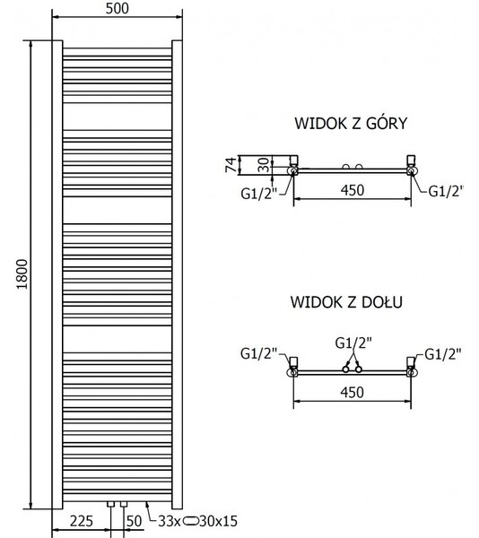 Încălzitor electric Mexen Hades 1800 x 500 mm 900 W auriu lucios W104-1800-500-2900-50