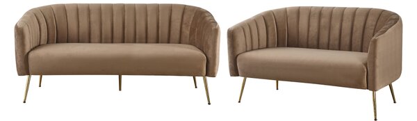 KONDELA Canapea de design cu 3 locuri, ţesătură Velvet maro/gold crom-auriu, BAGY