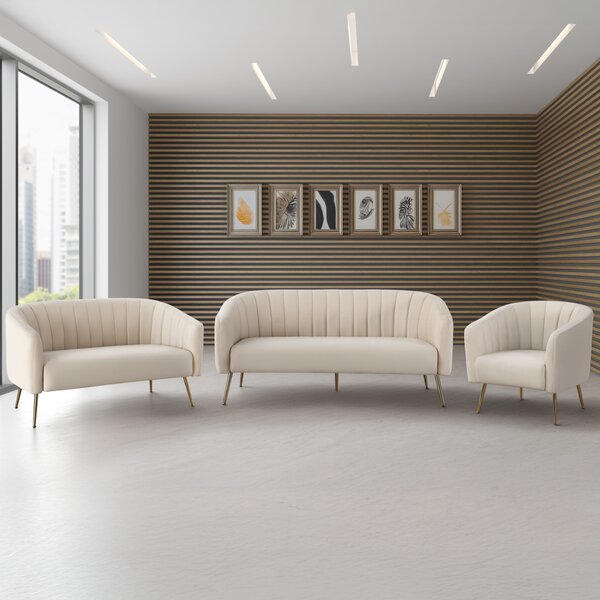 KONDELA Canapea de design cu 3 locuri, ţesătură Velvet bej/gold crom-auriu, BAGY