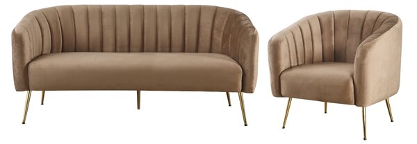 KONDELA Canapea de design cu 3 locuri, ţesătură Velvet maro/gold crom-auriu, BAGY