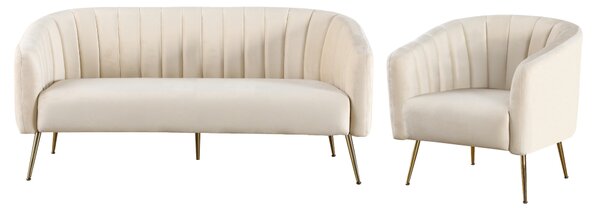 KONDELA Canapea de design cu 3 locuri, ţesătură Velvet bej/gold crom-auriu, BAGY