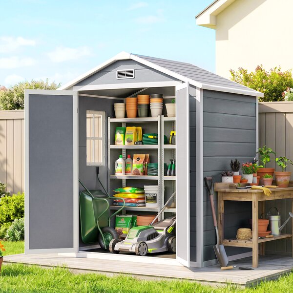 Outsunny Magazie Metalica pentru Gradina Gri Spatiu Depozitare Exterior | Aosom Romania