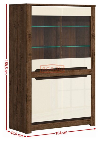Vitrina RUSO, bej/stejar inchis, 104x46x159 cm