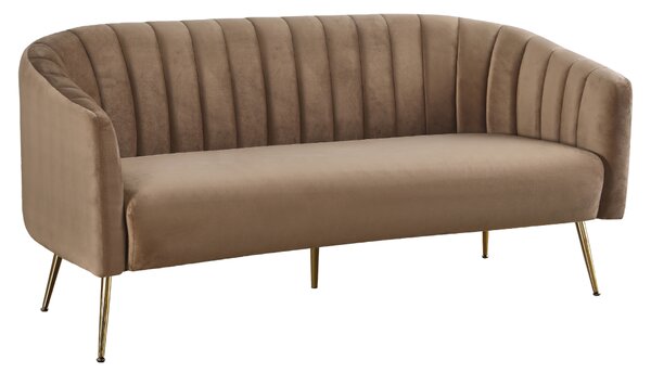 KONDELA Canapea de design cu 3 locuri, ţesătură Velvet maro/gold crom-auriu, BAGY