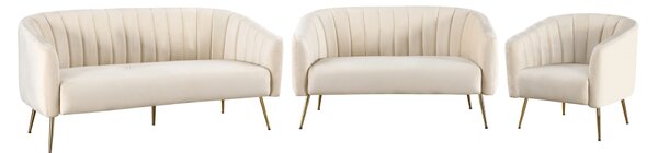 KONDELA Canapea de design cu 3 locuri, ţesătură Velvet bej/gold crom-auriu, BAGY