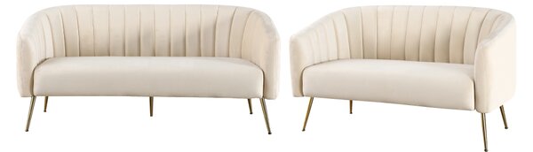 KONDELA Canapea de design cu 3 locuri, ţesătură Velvet bej/gold crom-auriu, BAGY