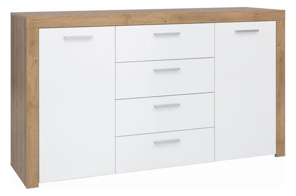 Comoda BALDER KOM2D4S, alb/stejar, PAL, 155x39x88 cm