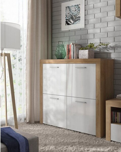 Comoda BALDER KOM4D, alb/stejar, PAL, 104x39x99 cm