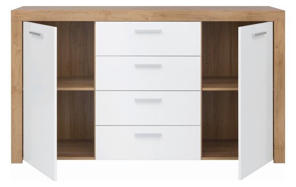 Comoda BALDER KOM2D4S, alb/stejar, PAL, 155x39x88 cm
