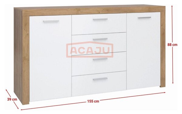 Comoda BALDER KOM2D4S, alb/stejar, PAL, 155x39x88 cm