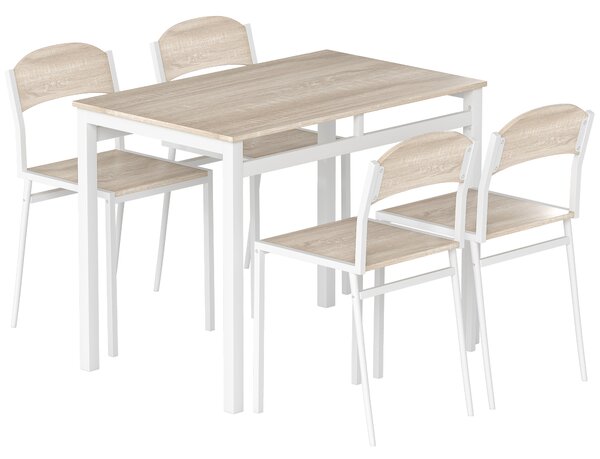 HOMCOM Set Masă de Prânz din 5 Piese cu 1 Masă Dreptunghiulară și 4 Scaune, 100x63x76,5 cm, Gri și Alb | Aosom Romania
