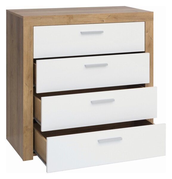 Comoda BALDER KOM4S, alb/stejar, PAL, 90x39x88 cm