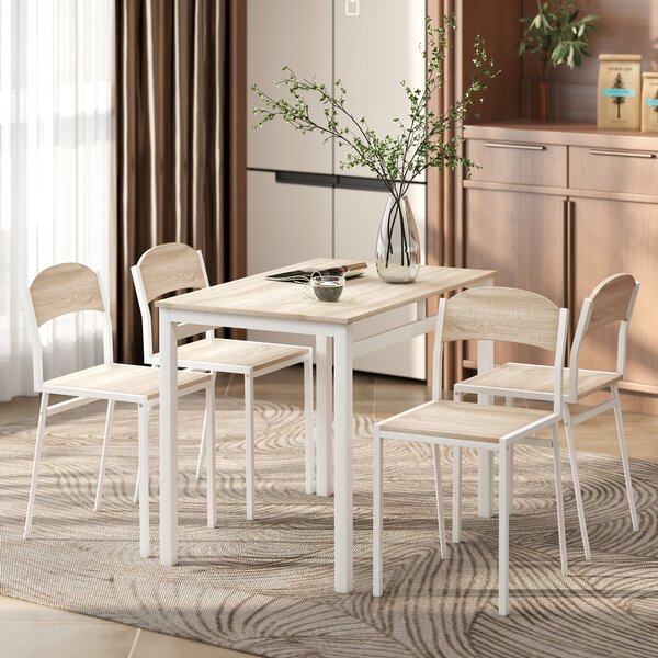 HOMCOM Set Masă de Prânz din 5 Piese cu 1 Masă Dreptunghiulară și 4 Scaune, 100x63x76,5 cm, Gri și Alb | Aosom Romania