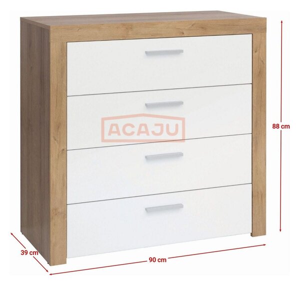 Comoda BALDER KOM4S, alb/stejar, PAL, 90x39x88 cm