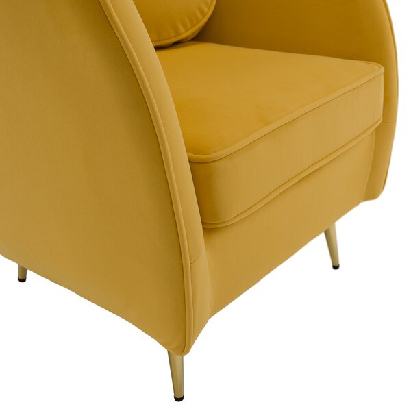 KONDELA Fotoliu de design, ţesătură Velvet galbenă/gold crom auriu, EZIO