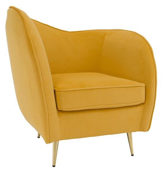KONDELA Fotoliu de design, ţesătură Velvet galbenă/gold crom auriu, EZIO