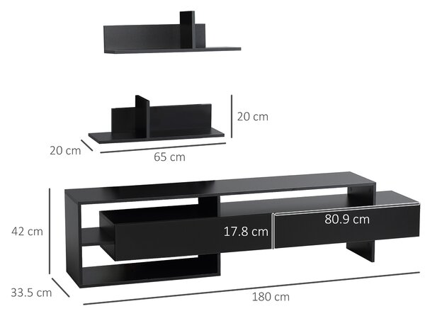 Suport TV modern HOMCOM cu 2 rafturi din lemn, dulap TV cu compartimente deschise si dulapuri, negru | Aosom Romania