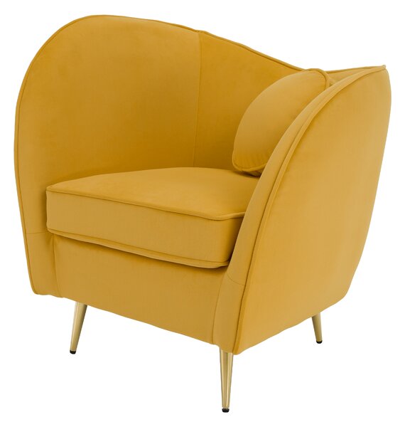 KONDELA Fotoliu de design, ţesătură Velvet galbenă/gold crom auriu, EZIO