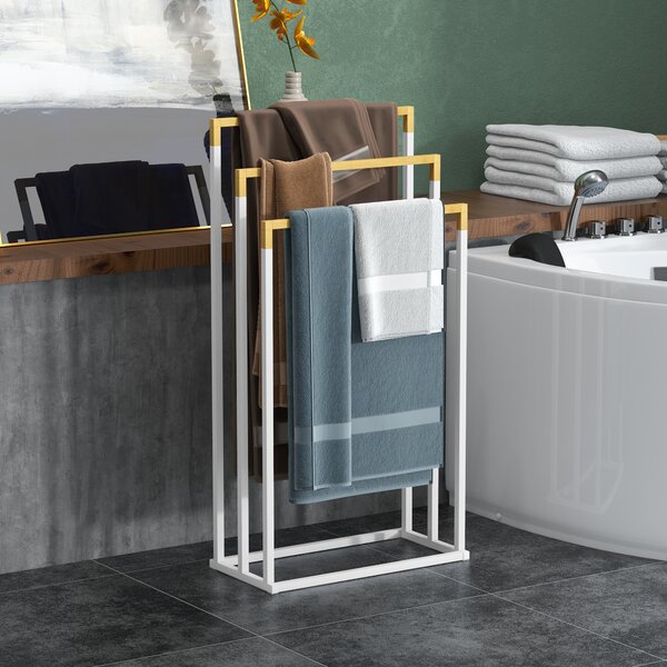 Kleankin Suport pentru Prosoape din Bambus și Oțel cu Design Independent, 45x22.5x86 cm, Alb | Aosom Romania