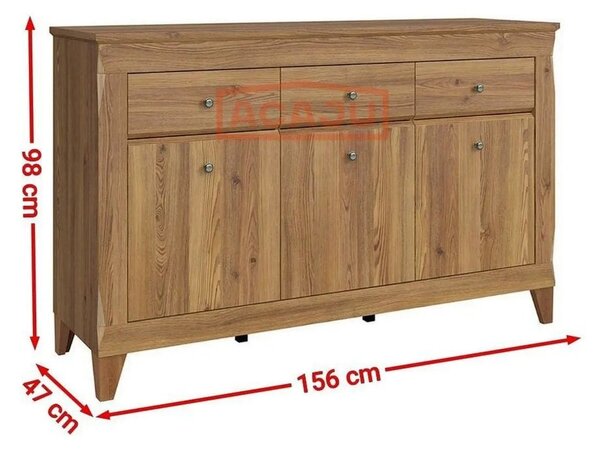 Comoda BERGEN KOM3D3S, stejar auriu, PAL, 156x47x98 cm