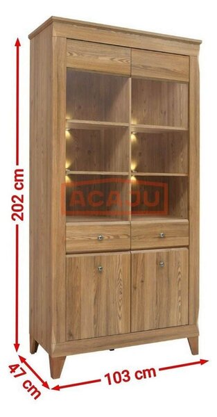 Vitrina BERGEN REG2W2D, maro, PAL/sticla securizata, 102x47x202 cm