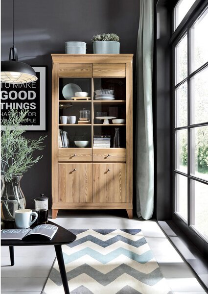 Vitrina BERGEN REG2W2D, maro, PAL/sticla securizata, 102x47x202 cm
