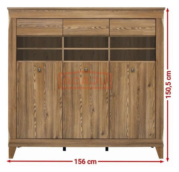 Vitrina BERGEN REG3W, stejar, PAL/sticla securizata, 156x47x151 cm
