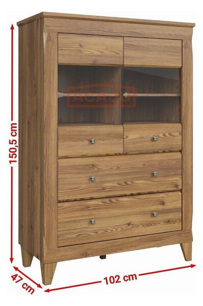 Vitrina BERGEN REG2W2S, stejar, PAL/sticla securizata, 102x47x151 cm