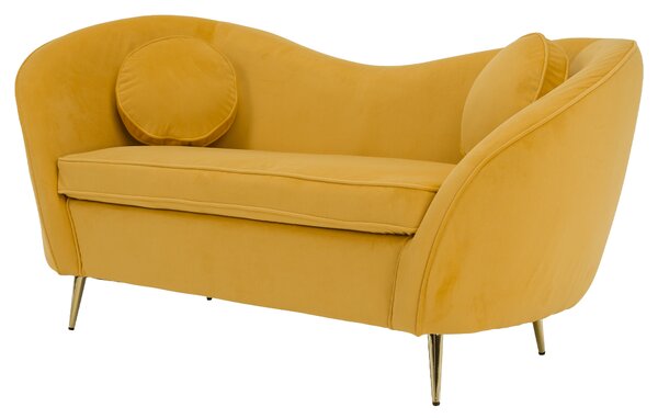 KONDELA Canapea cu 2 locuri de design, ţesătură Velvet galbenă/gold crom auriu, EZIO TYP 2