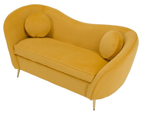 KONDELA Canapea cu 2 locuri de design, ţesătură Velvet galbenă/gold crom auriu, EZIO TYP 2