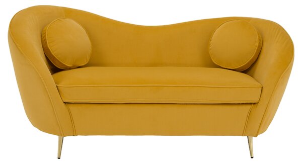 KONDELA Canapea cu 2 locuri de design, ţesătură Velvet galbenă/gold crom auriu, EZIO TYP 2
