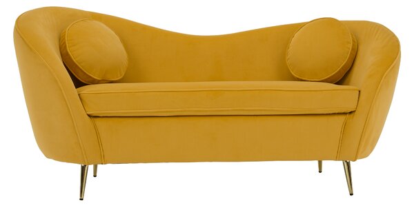 KONDELA Canapea cu 2 locuri de design, ţesătură Velvet galbenă/gold crom auriu, EZIO TYP 2