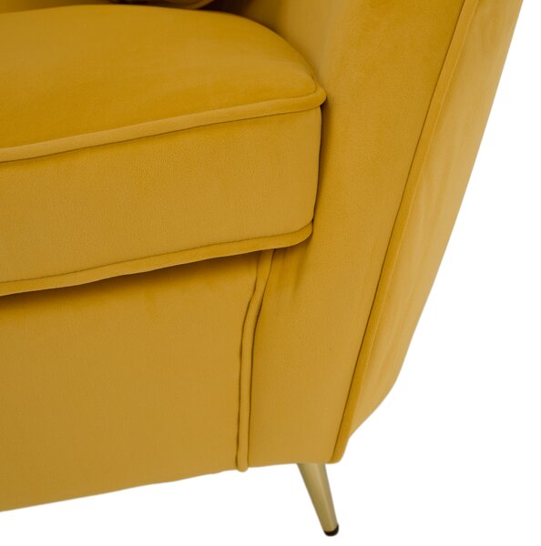 KONDELA Canapea cu 2 locuri de design, ţesătură Velvet galbenă/gold crom auriu, EZIO TYP 2