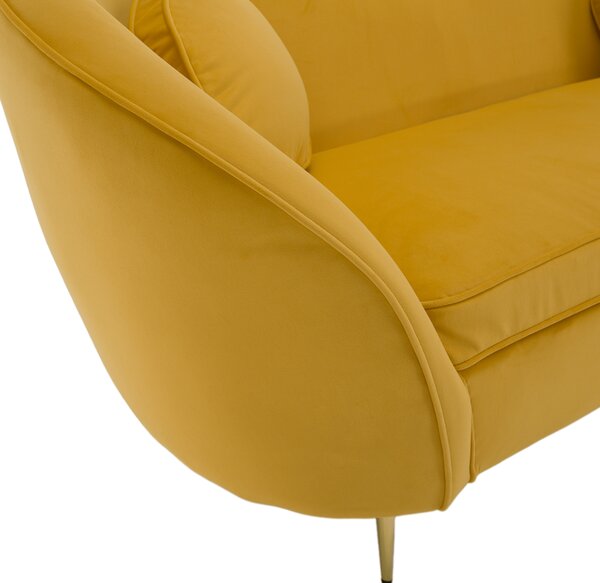 KONDELA Canapea cu 2 locuri de design, ţesătură Velvet galbenă/gold crom auriu, EZIO TYP 2