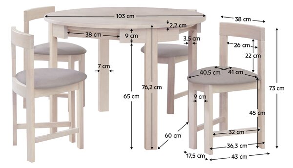 KONDELA Set de sufragerie 1+4, lemn masiv, alb model lemn /gri-bej, DOMIO