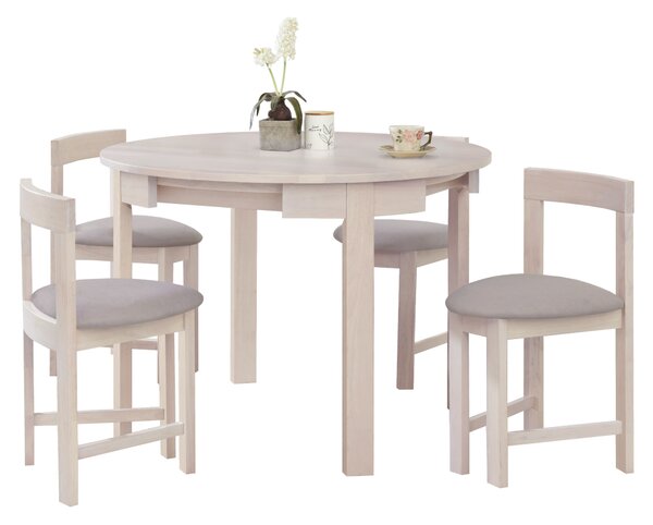 KONDELA Set de sufragerie 1+4, lemn masiv, alb model lemn /gri-bej, DOMIO