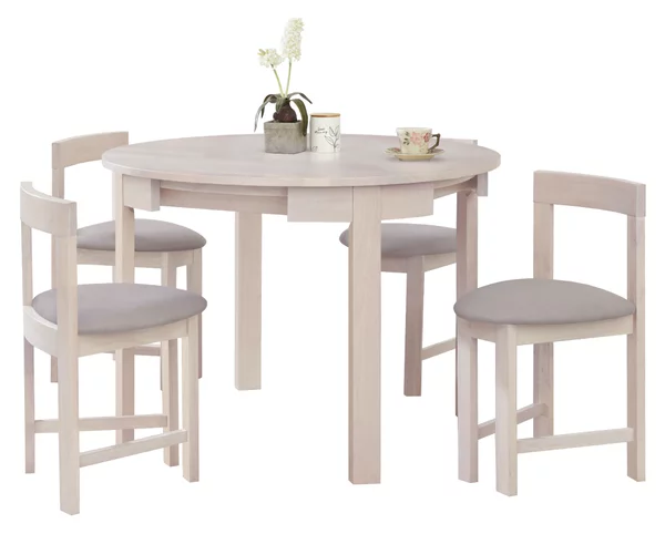 KONDELA Set de sufragerie 1+4, lemn masiv, alb model lemn /gri-bej, DOMIO