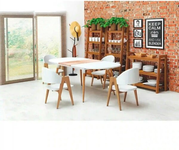 Masa extensibila CALIBER, alb/stejar, 160/200x90x76 cm
