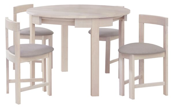 KONDELA Set de sufragerie 1+4, lemn masiv, alb model lemn /gri-bej, DOMIO