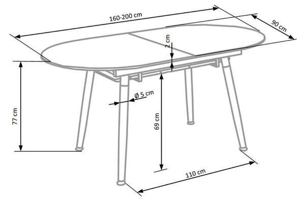 Masa extensibila CALIBER, alb/stejar, 160/200x90x76 cm