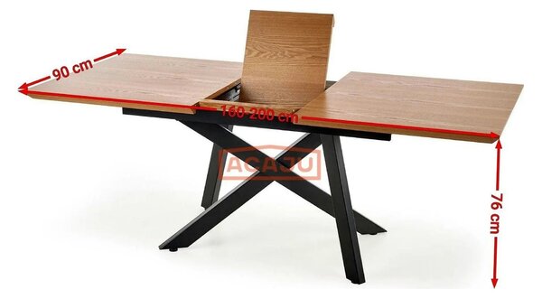 Masa extensibila Capital, stejar auriu/negru, 160/200x90x76 cm