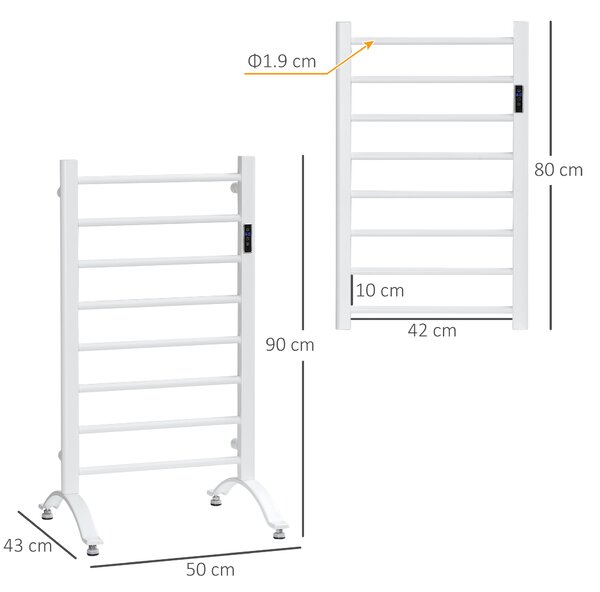 HOMCOM Incalzitor electric pentru prosoape , cu 8 bare cu temporizator incorporat si indicatoare LED, otel carbon, alb