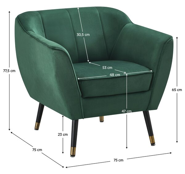 KONDELA Fotoliu de design, ţesătură Velvet verde/negru/aurie, VIODA