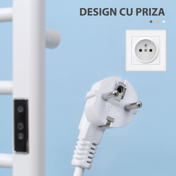 HOMCOM Incalzitor electric pentru prosoape , cu 8 bare cu temporizator incorporat si indicatoare LED, otel carbon, alb