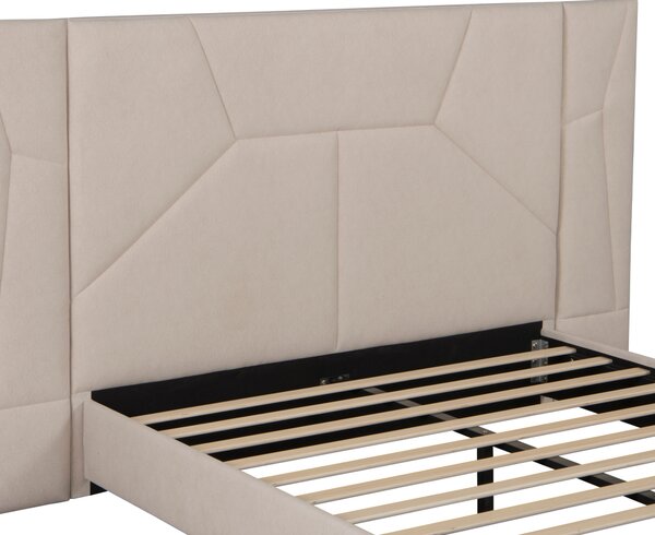 KONDELA Pat cu somieră şi iluminare LED, 160x200, ţesătură Velvet bej, ALTESA